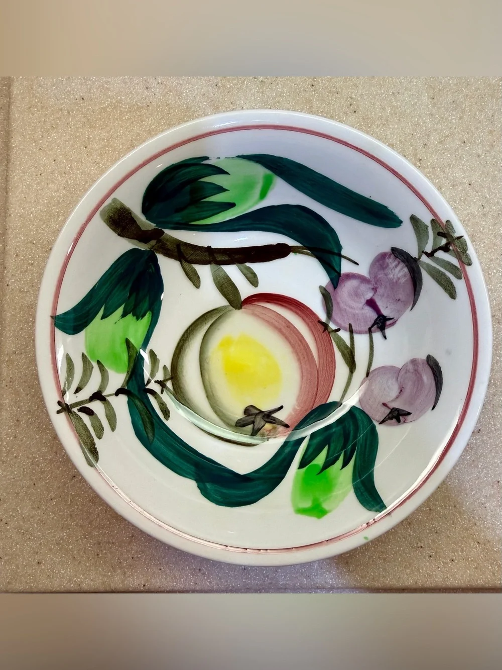 Hand-Painted Tropical Fruit Iron Stone Side Bowls set-4 Green Red Purple Yellow